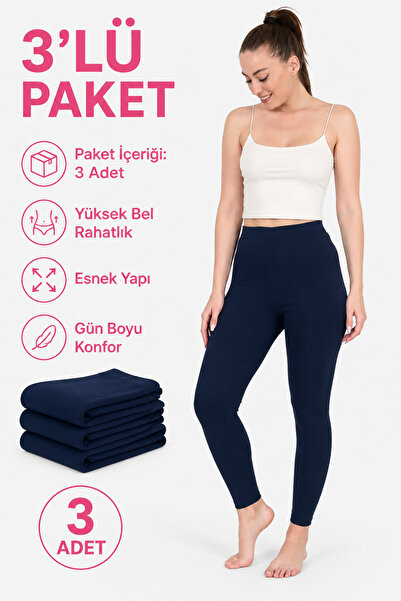 don-x | Kadın Yumuşak Kışlık Termal Tayt 3 'lü Süper Paket Lacivert ( 3 ADET )