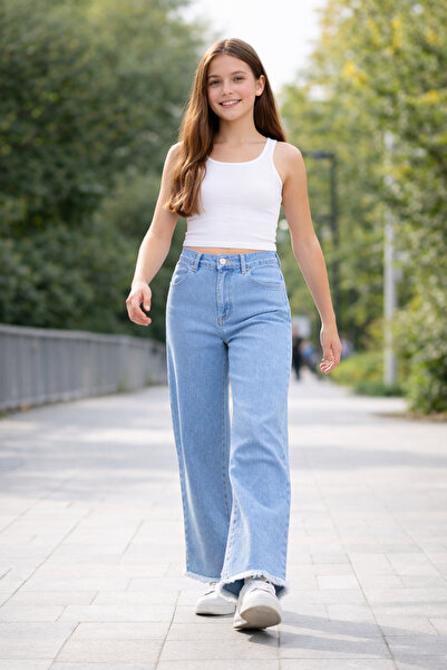 NAWİ 26904-26 Girls' Denim Pants Wide Leg High Waist Casual Comfortable Jean ...
