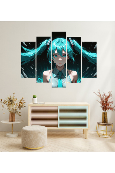 tablomaxtbx 5 Parça Hatsune Miku Vocaloid Dekoratif MDF Tablo Seti Duvar