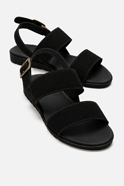 CCWAY AYAKKABI Buckle-Strap Double-Strapped Women's Sandals Black