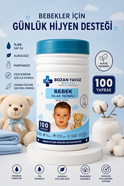 Bozan Yavuz Medical Sağlık Ürünleri 100 Yaprak Silindir Kutu Bebek Islak Mend...