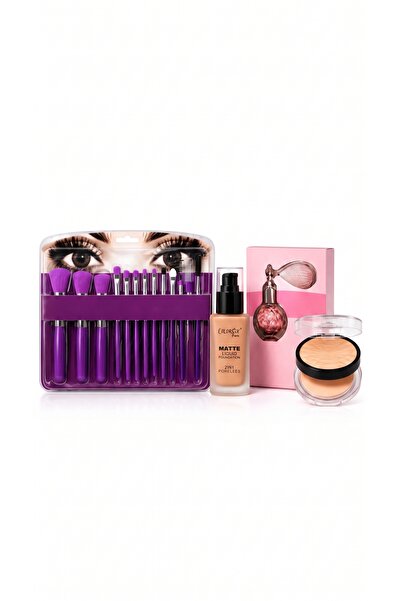 Soft Velvet Beauty Box Pink Package - Foundation, Powder, Highlighter, Lip Gloss