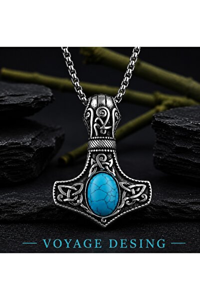 voyageaccessory قلادة على شكل مطرقة ثور ميولنير من الفولاذ المقاوم للصدأ بتفا...