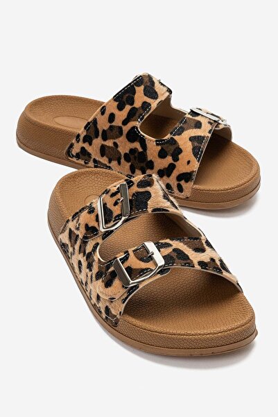 CCWAY AYAKKABI Simple Double Buckle Women's Slippers Leopard