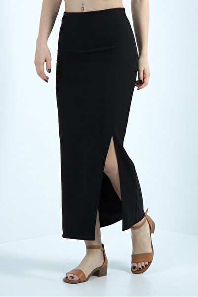 Veni Life Women's Ottoman Fabric High Waist Slit Long Skirt