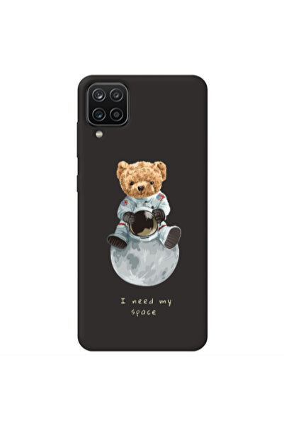 Other Samsung A12 Bear in space Black Colored Silicone TPU Θήκη