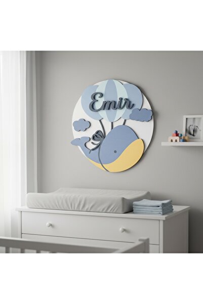 WoodArtDesign İsme Özel Balina Figürlü Yenidoğan Hastane Kapı Süsü ve Çocuk O...