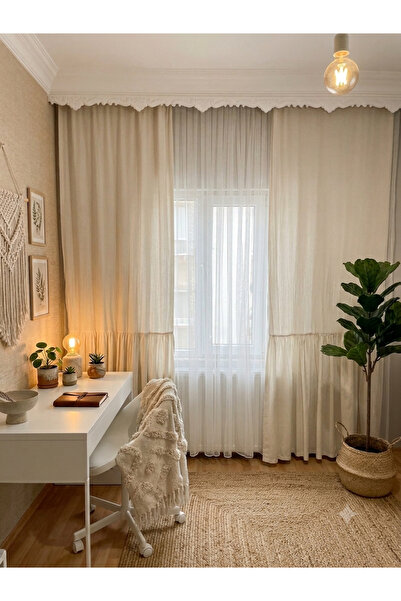 HİMENİSA Curtain Background Curtain Natural Linen Bohemian Vibe Double Wing