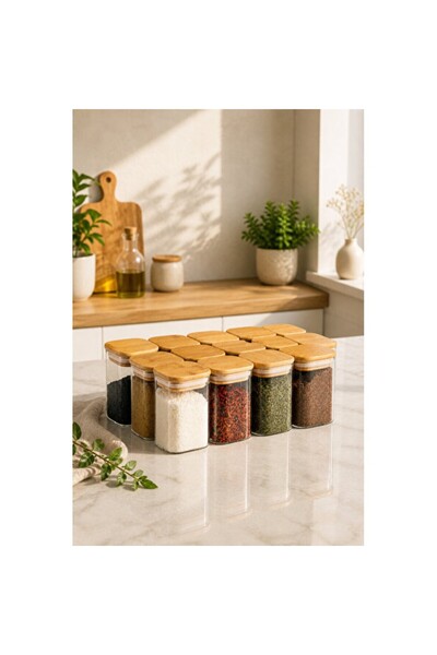 Empressco Set of 12 200 ml Square Glass Jars with Bamboo Lids, Stylish and Us...