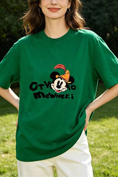 Fleck Womens T Shirts Mickey Mouse Pirate Design Casual Oversized Style Green...