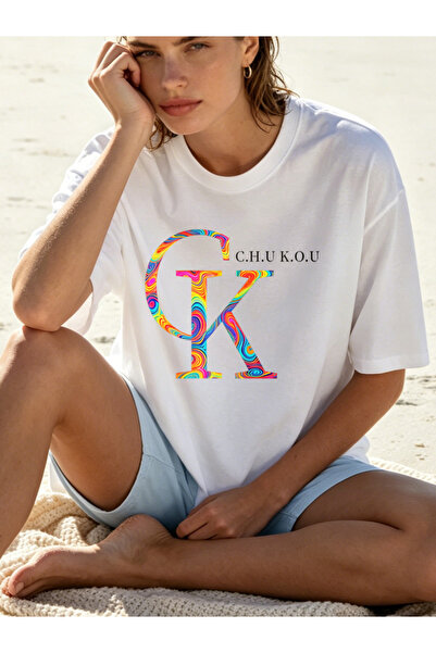 Fleck تي شيرت نسائي ملون بشعار C H U K O U بتصميم صيفي غير رسمي كبير الحجم