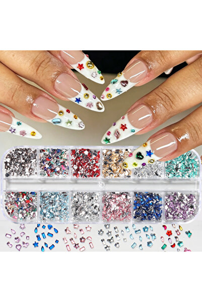 Choice S-325 12 Grids Mini Irregular Colored Rhinestones Nail Charms Butterfl...
