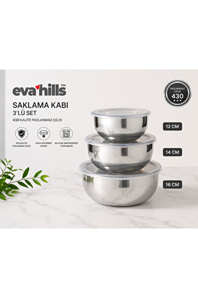 Eva Hills | Eva Hill 3-Piece Stainless Steel | Storage Container Set |   12-1...