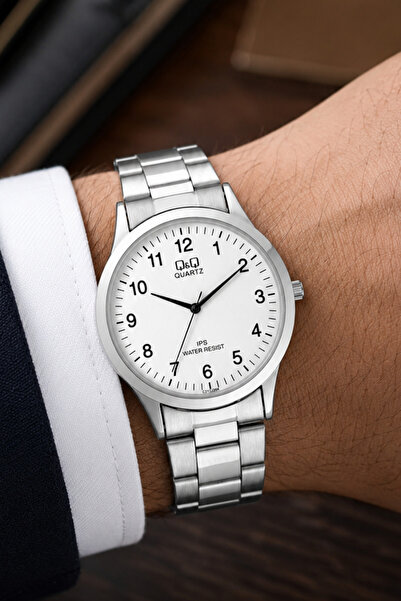 Q&Q Men's Silver Metal Cord White Dial Numeral Wrist Watch 2 Year Warranty