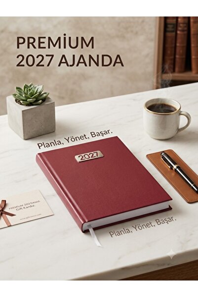 Lisinya 2027 Дневен планер с кожена корица 14x20 (Икономичен) Бордо червен