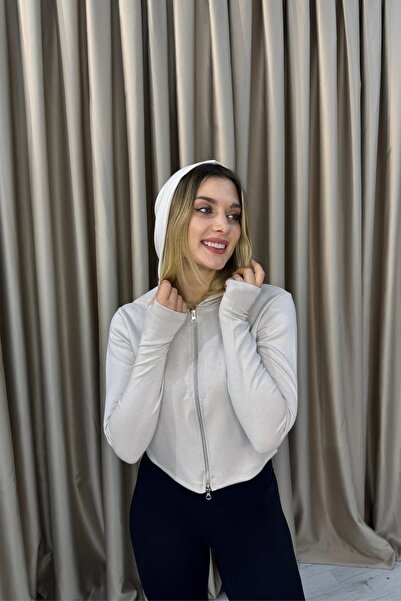 Veni Life سويت شيرت نسائي رياضي بفتحة للإبهام وتفاصيل مفصلة وقلنسوة وسحاب