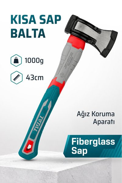 TOTAL Fiber Saplı Profesyonel Kısa Balta (1000 gr) 43 cm Yarma Özellikli Kaliteli Fiber Sap Kısa Balta