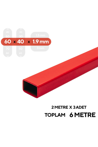 mm demir market 60x40x1,9 mm Boyalı Kutu Profil 6 Metre (3 x 2 Metre) | Dikdö...