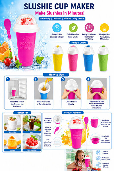 Baytix HOME 300ml Magic Slushie Maker Cup, Reusable Silicone Frozen Drink Cup...