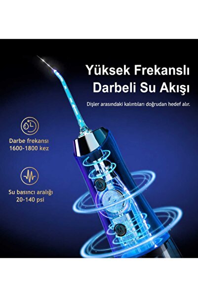 Asfal Şarjlı, Taşıma Çantalı Ağız Duşu Oral İrrigatör 320 ml IPX7 Su Geçirmez 4 Modlu Diş Temizleme Cihazı