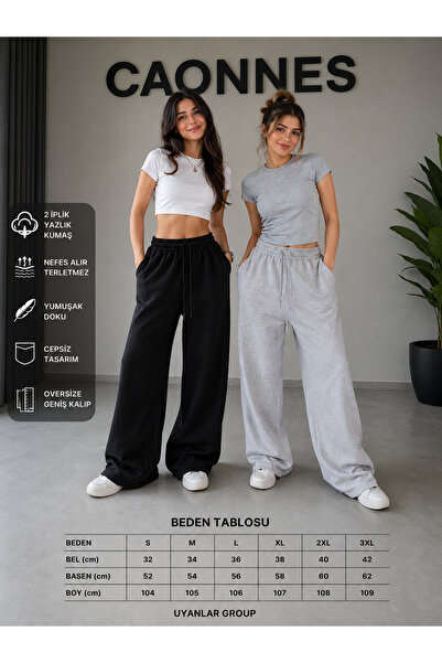 CAONNES 2-Piece Women's Sweatpants (Black-Grey) Oversize Baggy Loose Legs