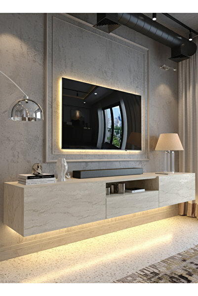 KARNAVAL LEDLİ DUVARA MONTE TV SEHPASI 180 CM - TRAVERTEN - DM1006-8