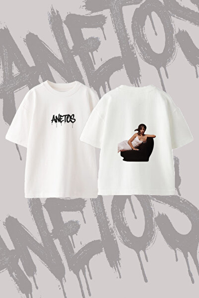 Anetos Μπλουζάκι Aaliyah Design με στάμπα Oversize Crew Neck Λευκό
