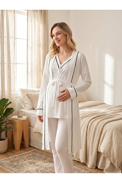 Lohussa New Season Ecru Piping Detailed Buttoned Design Short Sleeve 100% Cot...