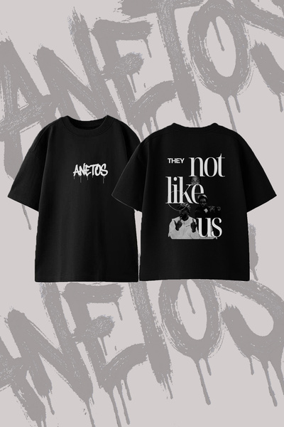 Anetos Not Like Us Design Printed Oversize Crew Neck T-Shirt Black