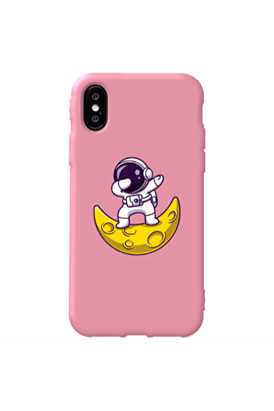 Other Apple iPhone Xs Astronaut on the moon Pink Colored Silicone TPU Θήκη