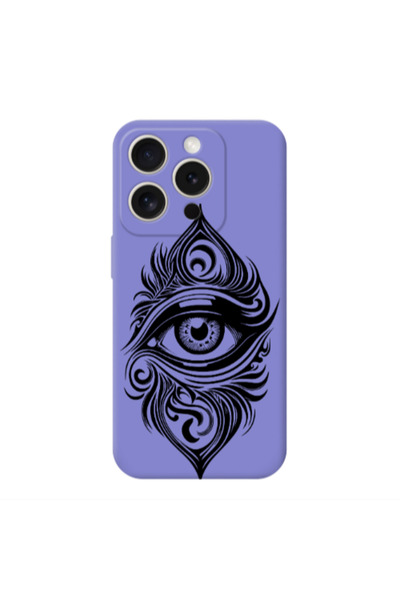 Other Apple iPhone 15 Pro Eye patterned drawing Purple Colored Silicone TPU Θήκη