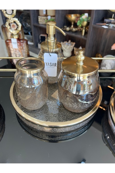 KARCILAR HOME STORE 4 lü tepsili cam pirinç banyo seti