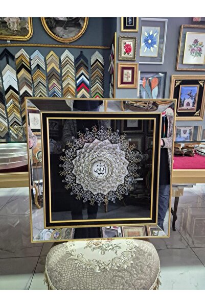 362 Fashion Butik Handcrafted 3D Glass Art Floral Painting in Gold Frame, Vib...