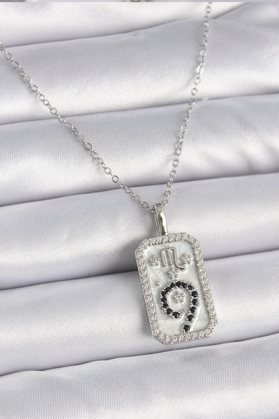 ARMÜZ 316l steel silver color chain scorpion sign zircon stone women necklace