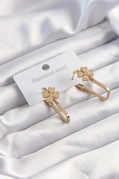 ARMÜZ 316L Steel Gold Color Geometric Clover Model Earrings