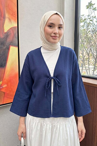 zenne Line Patterned Kimono 2359 - Dark Blue