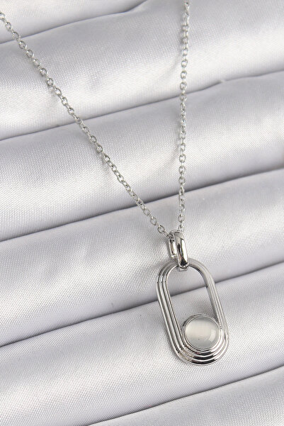ARMÜZ 316L Steel Silver Color Chain White Cat Eye Model Women's Necklace