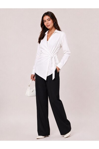 EMMAS CLOTHİNG Women's Double-Breasted Tie-Down Poplin Shirt
