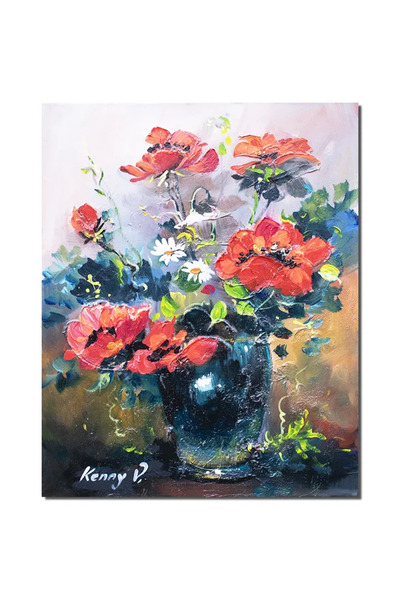 artnova Ζωγραφική σε βάζο με παπαρούνες και μαργαρίτες, στυλιζαρισμένη, ζωγρα...