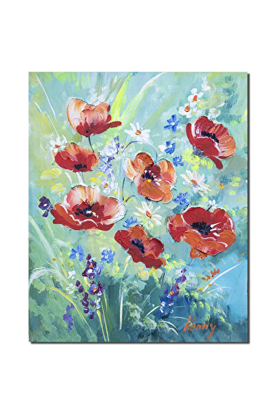 artnova Painting with poppies, daisies and bluebells in the field, hand paint...