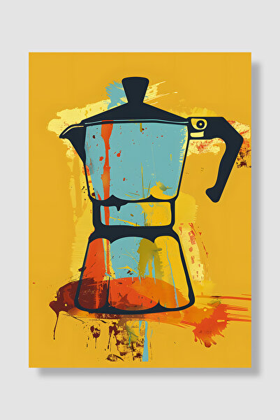 Luna Marissa Coffee Poster Moka Pot Cezve Pop Art Yellow Background Wall Deco...