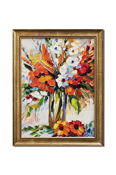 artnova Рамкирана ръчно рисувана картина, Ваза с цветя, Икебана - 45x35см, ма...