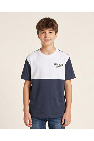 REDTAG Senior Boy White And Navy Graphic T Shirt
