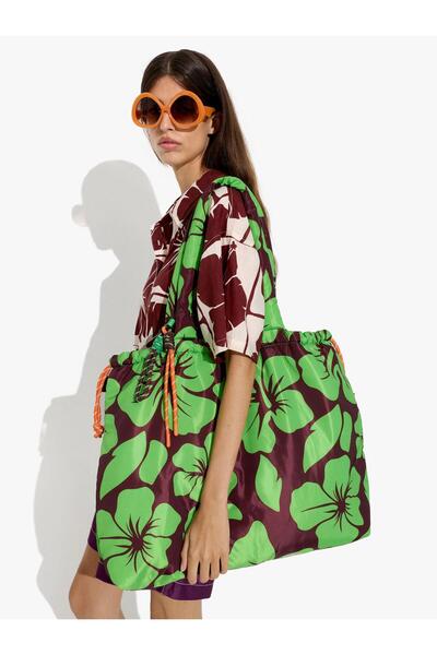 PARFOIS Kadın Çiçek Desenli Teknik Kumaş Shopper Çanta