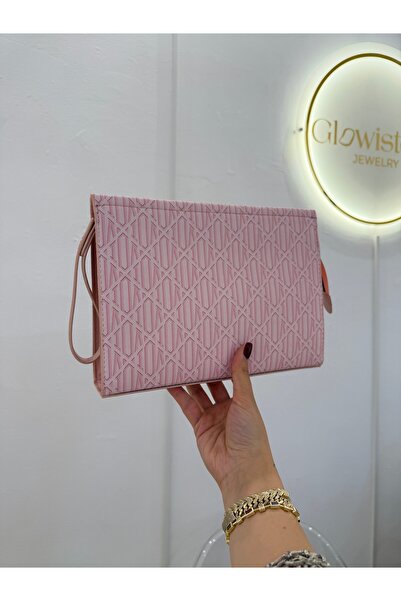 Glowisters Jewelry Glowisters Kadın Pembe Geometrik Desenli Portföy El Çantas...