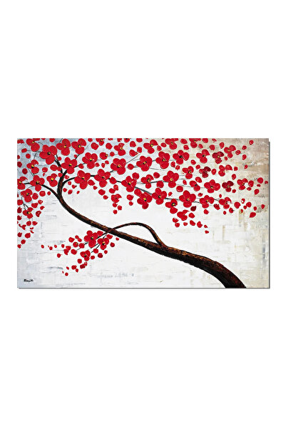 artnova Hand-painted painting, Tree of life with red flowers, 100x60cm oil on...