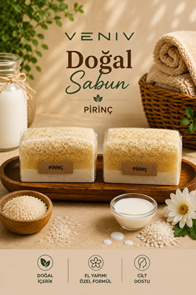 VENİV Set of 2 Rice Extract Natural Fiber Soap - Handmade Special Formula