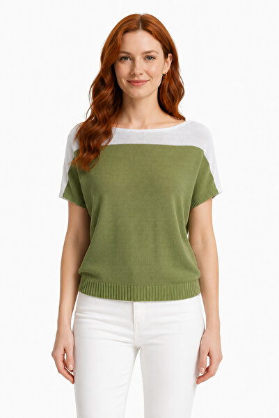 Neden Tekstil Women's Comfortable Fit Knitwear Blouse - Green and White Color...