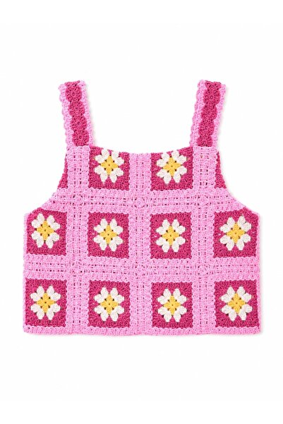 MAYORAL Girl's Pink Floral Motif Crochet Crop Blouse 2-10 Years Old Pink