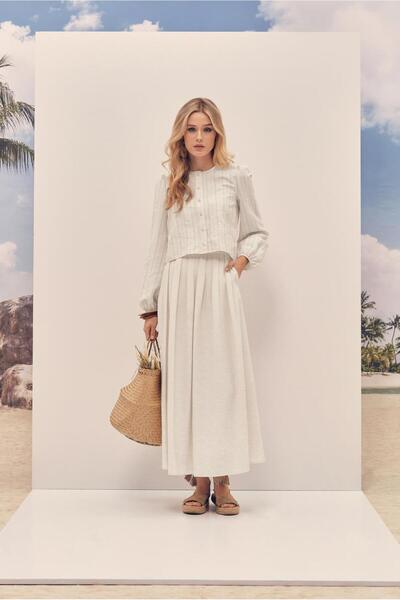 Alvina Striped Linen Skirt Set 46434